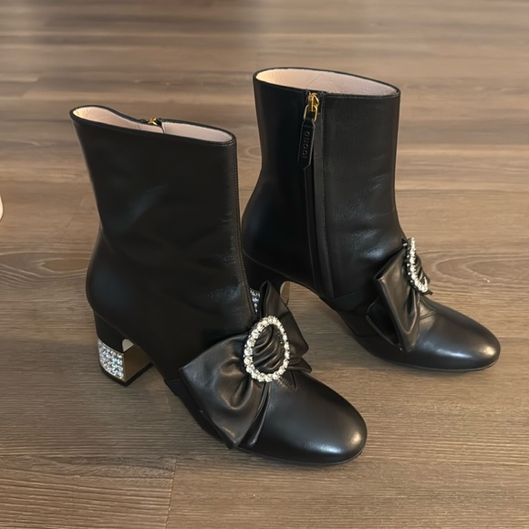 New gucci black rhinestone embellished gold block heel now heeled ankle boots - Picture 1 of 14